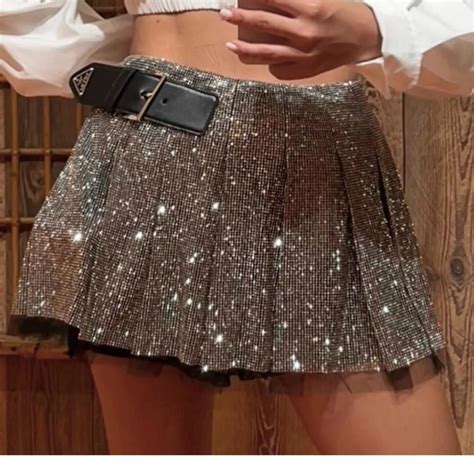 prada sparkly mini skirt|prada nylon a line skirt.